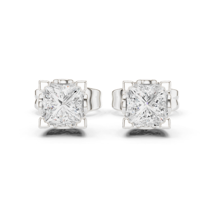 Princess Cut Lab Grown Classic Studs Solitaire Diamond Earring