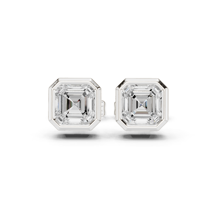 Asscher Cut Lab Grown Diamond Gold Stud Earrings