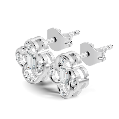 Round Four & One Emerald Studs Flower Lab Grown Unique Diamond Earring