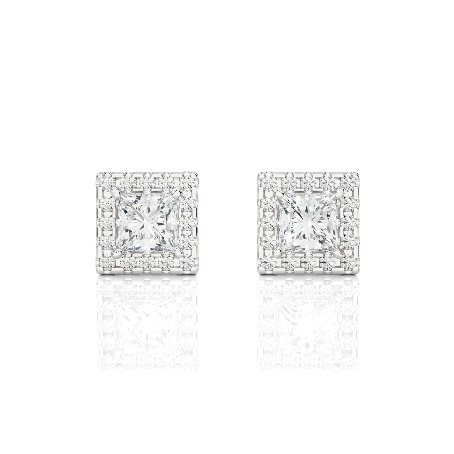 Princess Cut Lab Grown Diamond Halo Stud Earrings