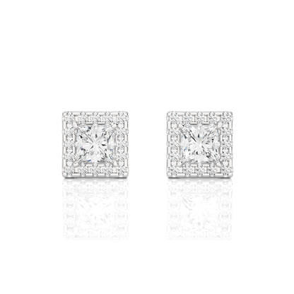 Princess Cut Lab Grown Diamond Halo Stud Earrings