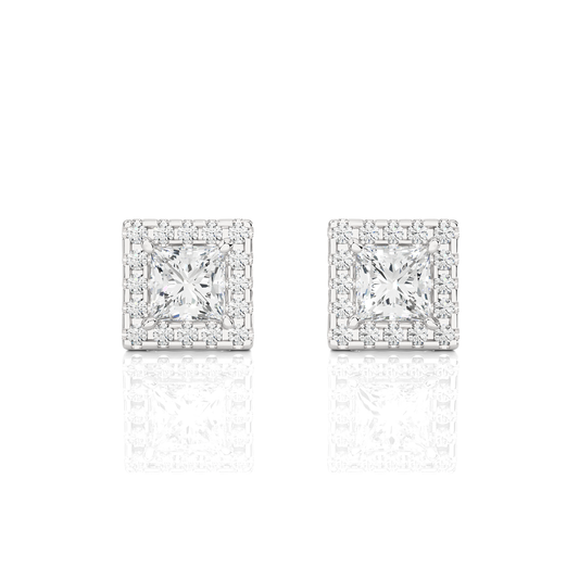 Princess Cut Lab Grown Diamond Halo Stud Earrings
