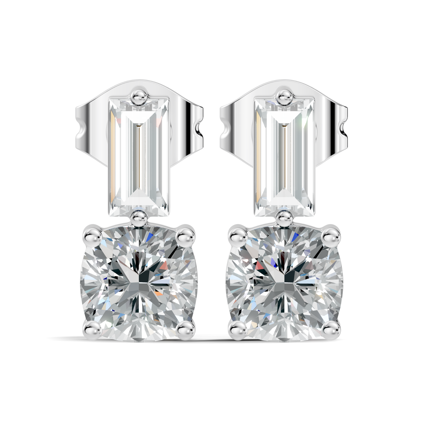 Baguette & Cushion Cut Studs Prong Set Lab grown Diamond Earring