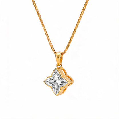 Bezel Set Clover Lilly Cut Diamond Pendant with Chain