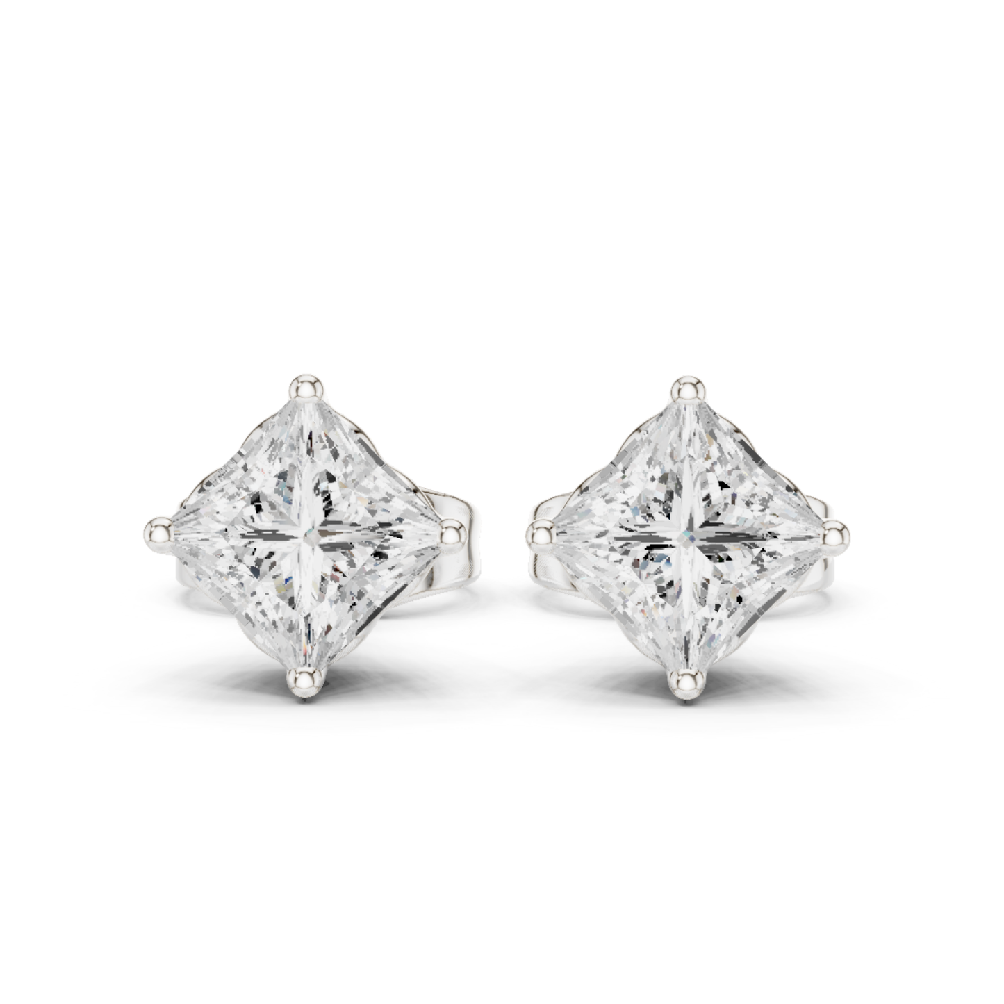 Princess Lab Grown Solitaire Prong Set Diamond Stud Earring