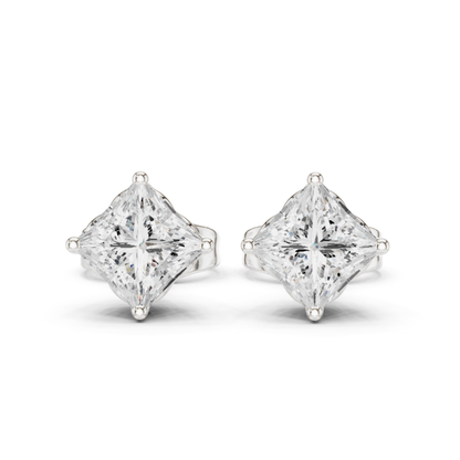 Princess Lab Grown Solitaire Prong Set Diamond Stud Earring