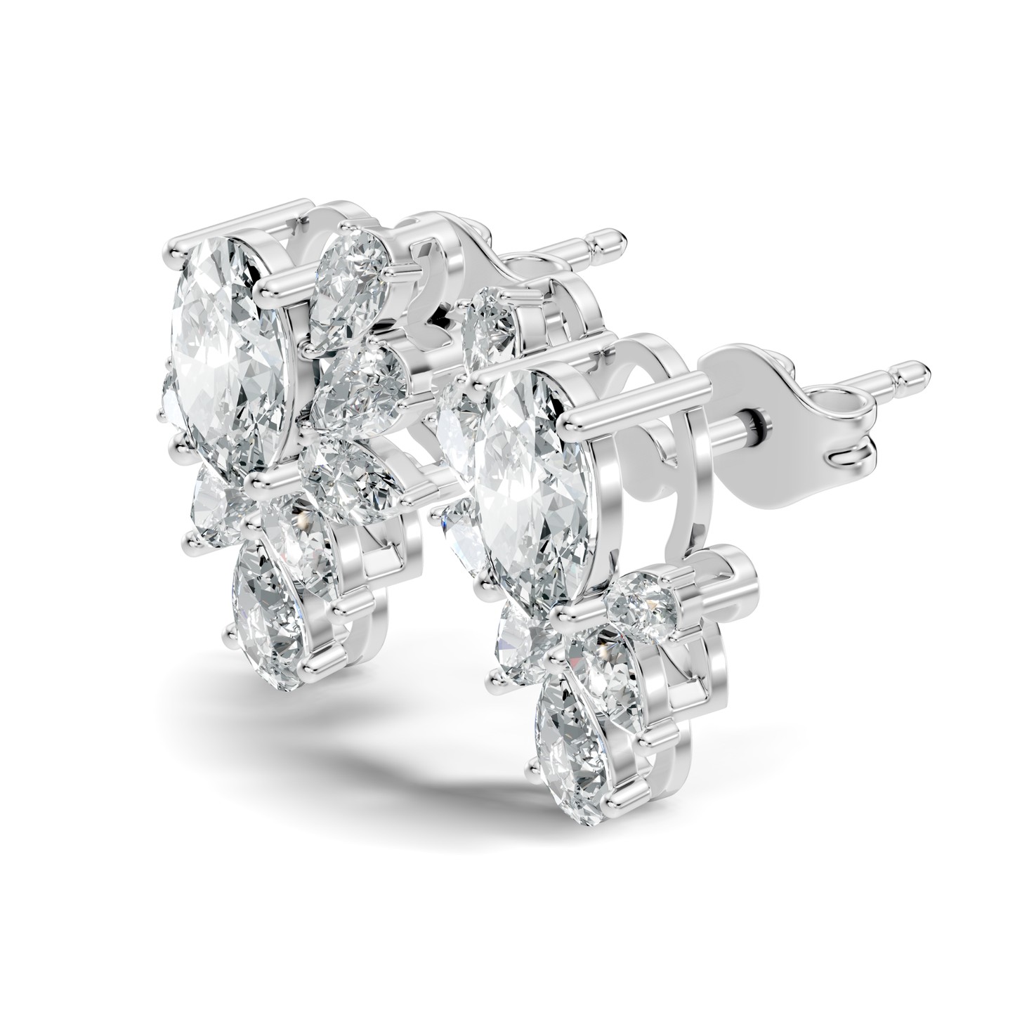 Oval and Pear Cut Lab Grown Diamond Unique Prong Stud Earring