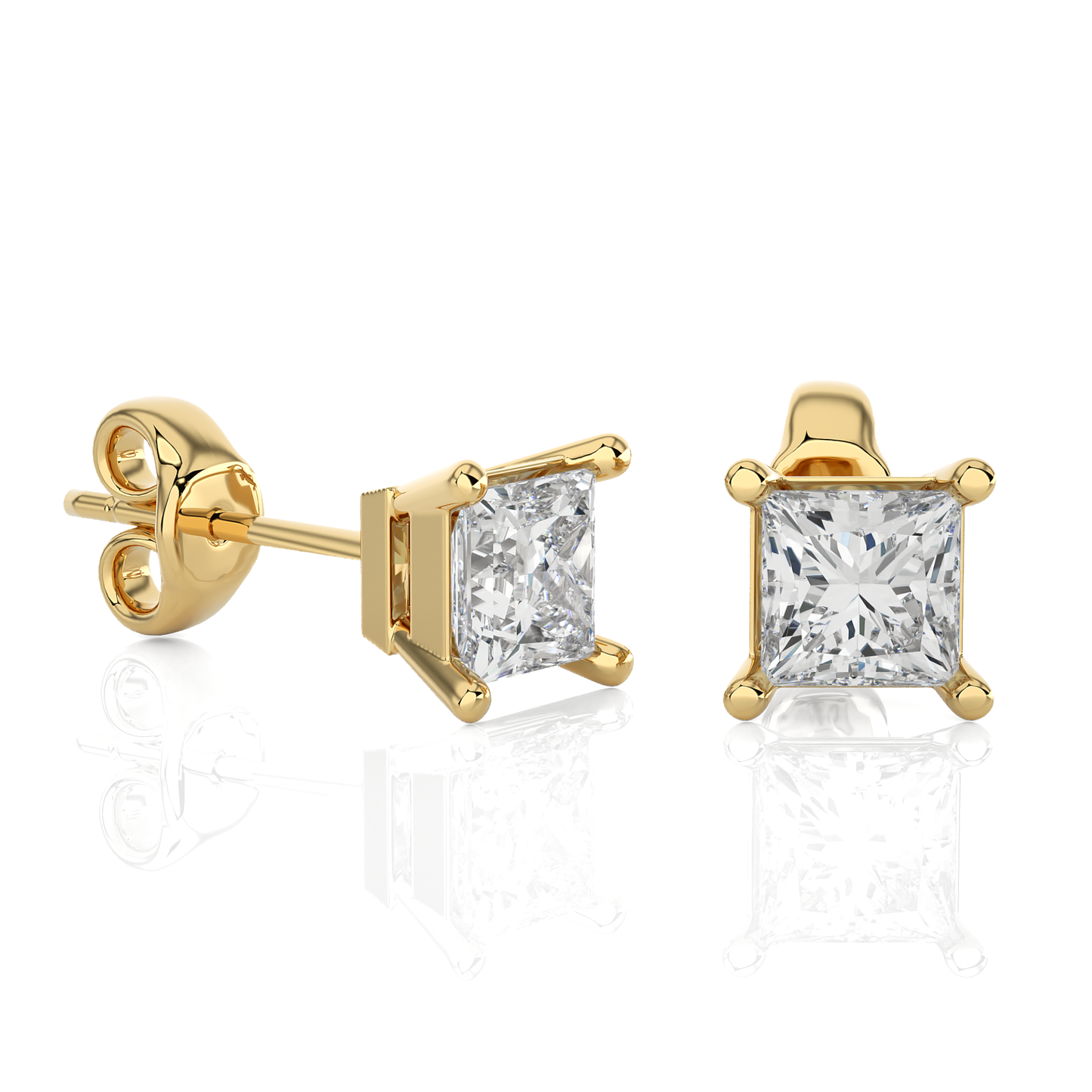 1 Carat Princess Cut Lab Grown Diamond Stud Earrings