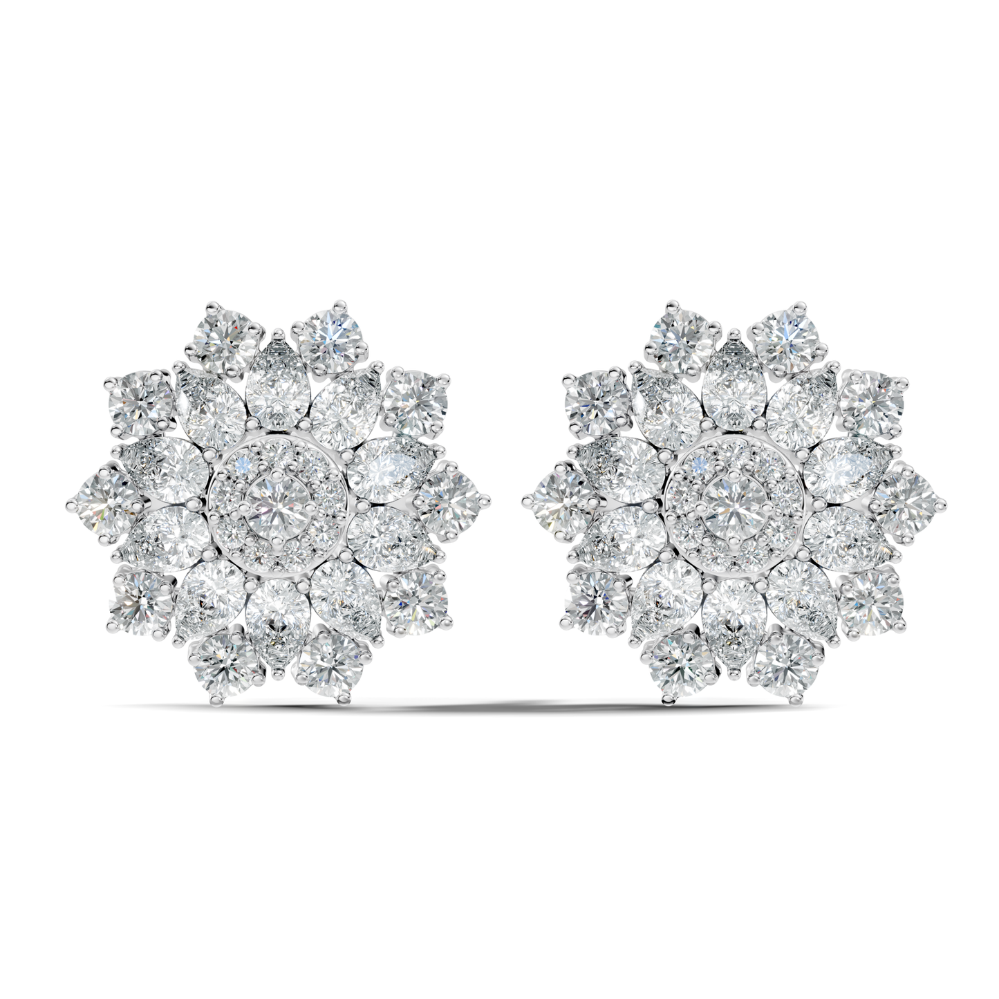 3.35 Ct Pear and Round Cut Lab Grown Diamond Floral Stud Earring
