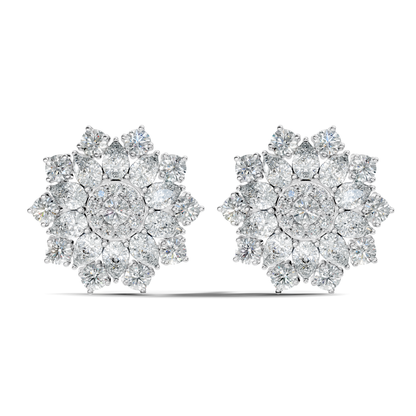 3.35 Ct Pear and Round Cut Lab Grown Diamond Floral Stud Earring