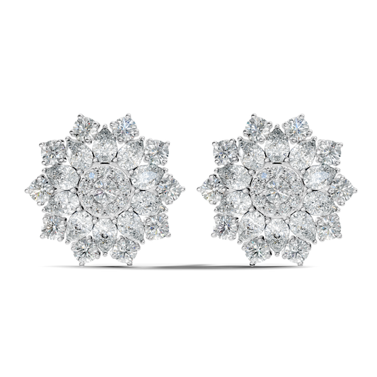 3.35 Ct Pear and Round Cut Lab Grown Diamond Floral Stud Earring