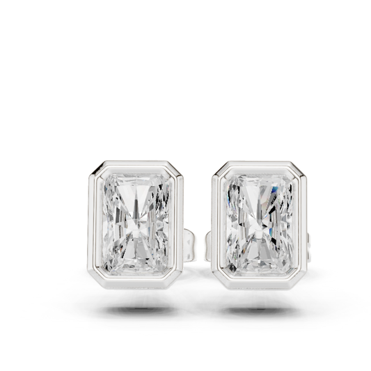 Unique 1.00CT Radiant Cut Lab Grown Diamond Vintage Handmade Bezel Set Stud Earring Gift For Her