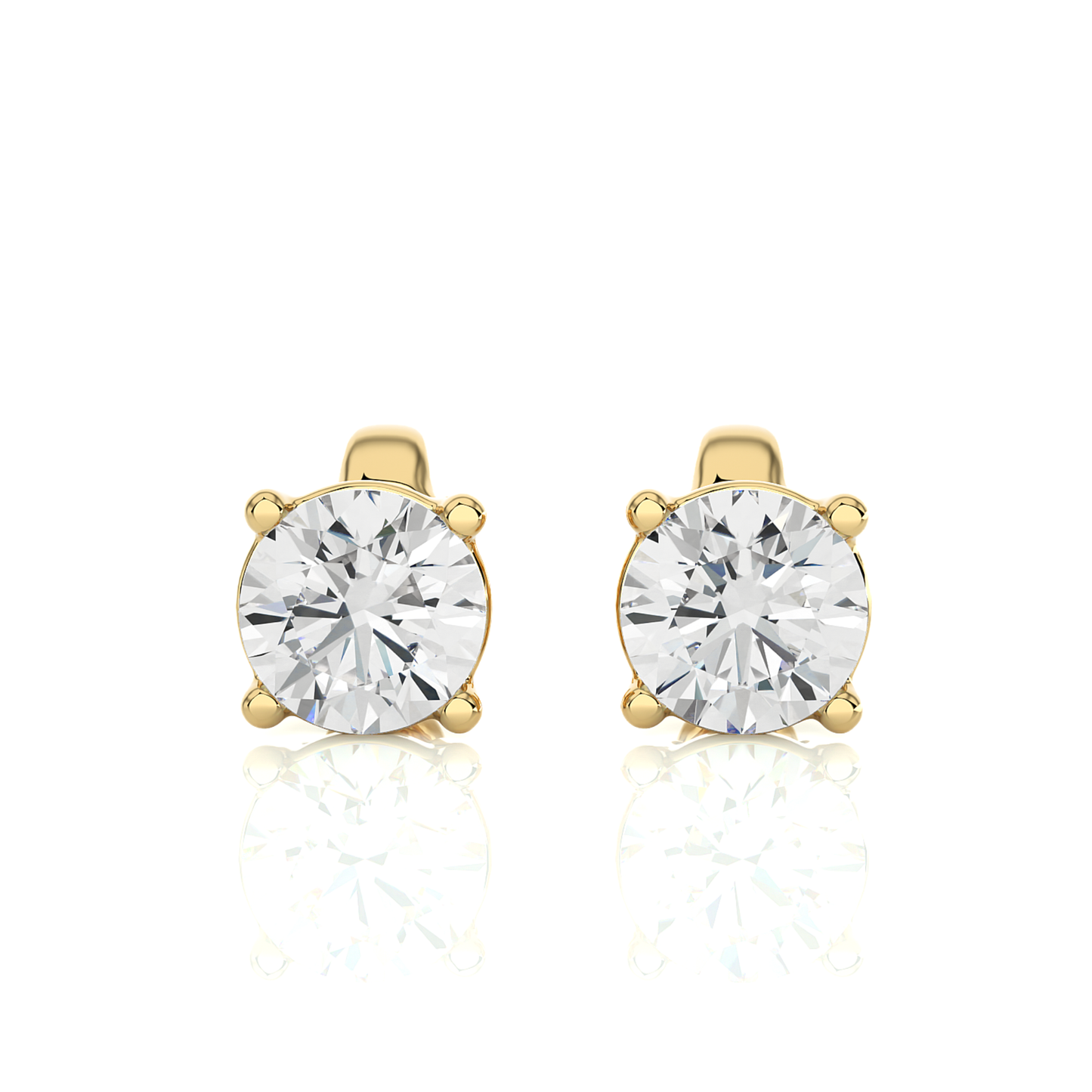 14K Yellow Gold Round Brilliant Cut Diamond Earrings