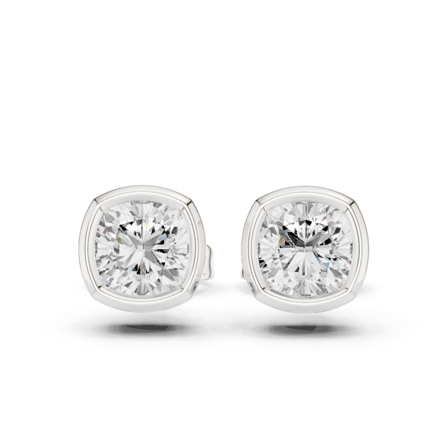 Cushion Cut Lab Grown Diamond Bezel Stud Earrings