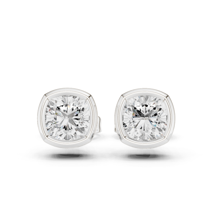 Cushion Cut Lab Grown Diamond Bezel Stud Earrings