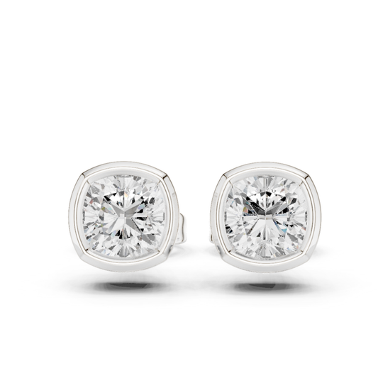 Cushion Cut 1.00CT Lab Grown Diamond Minimalist Bezel Set Stunning Daily Wear Stud Earring
