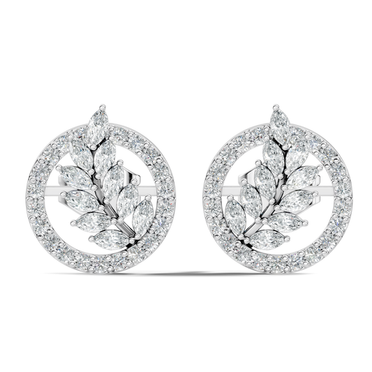Marquise Cut Lab grown Diamond Leaf Halo Stud Earring