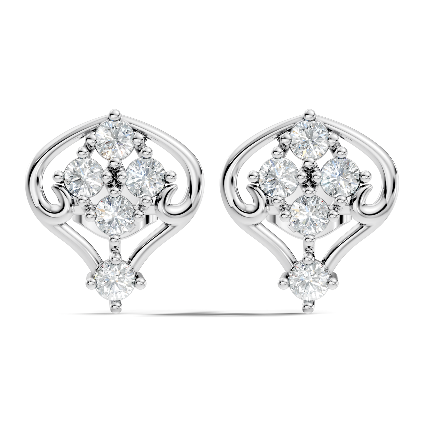 Lab Grown Round Cut Diamond Vintage Scroll Cluster Stud Earring