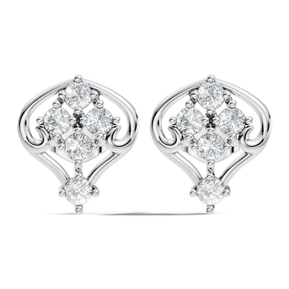 Lab Grown Round Cut Diamond Vintage Scroll Cluster Stud Earring