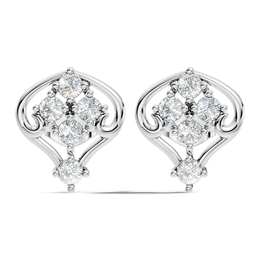 Lab Grown Round Cut Diamond Vintage Scroll Cluster Stud Earring