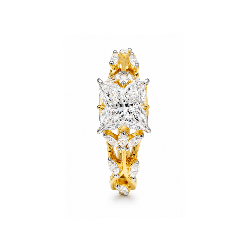 Lily Flower Shape Lab Grown Diamond Unique Engagement Ring