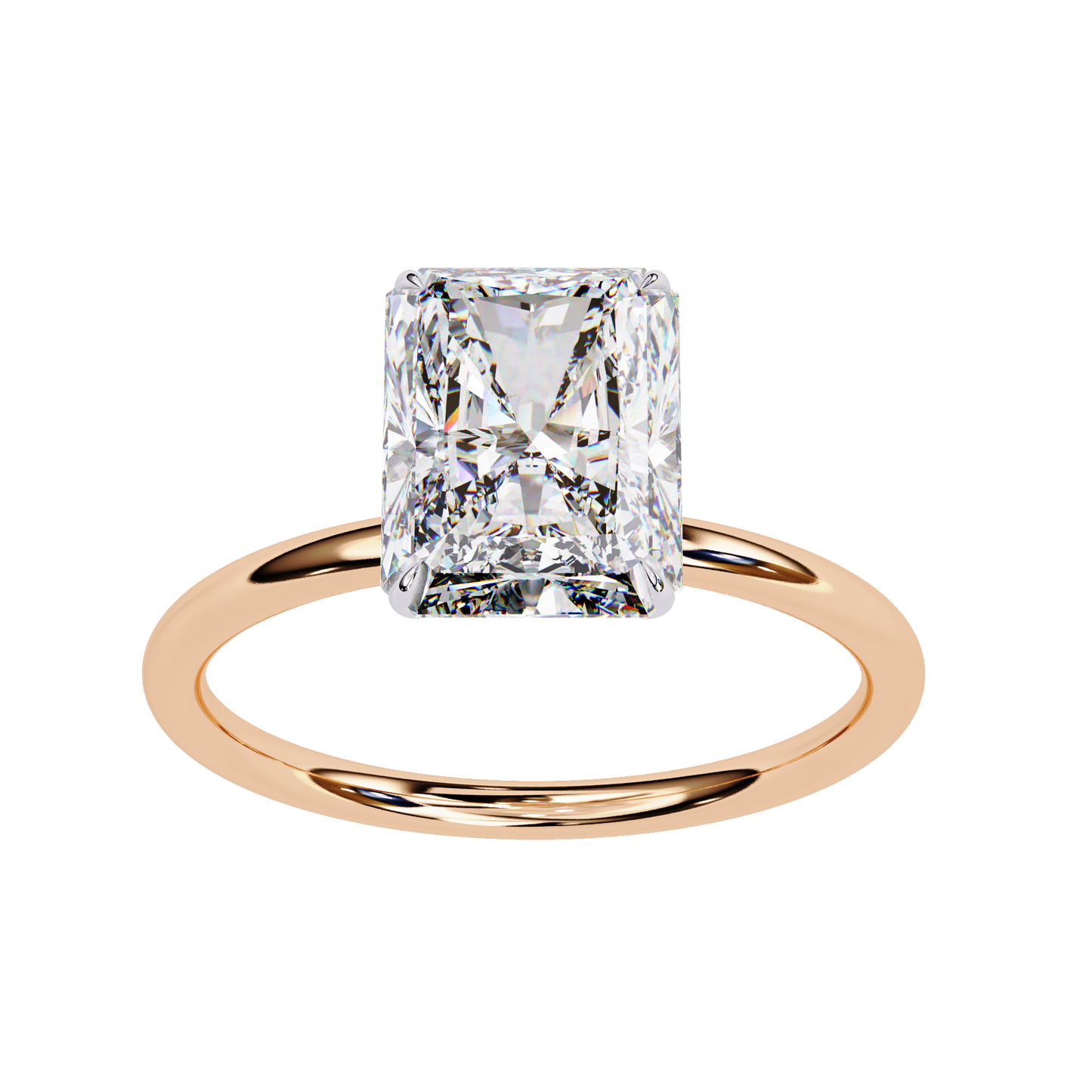 Front view of radiant cut lab diamond Art Deco solitaire ring