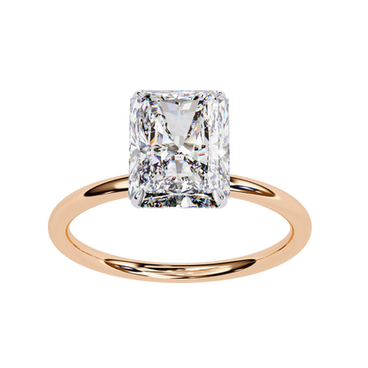 Front view of radiant cut lab diamond Art Deco solitaire ring