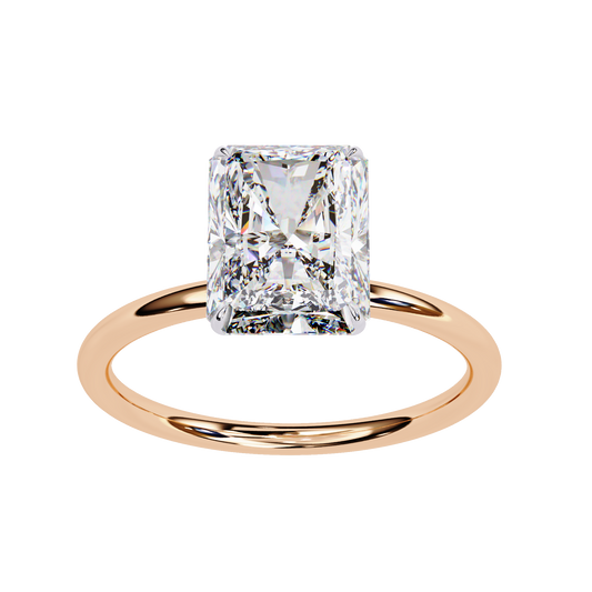 Front view of radiant cut lab diamond Art Deco solitaire ring