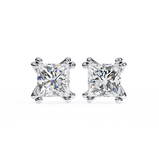 Solitaire 3.04Ct Princess Cut Diamond Unique Stacking Double Prong Set Dainty Stud Party Wear Earring For Gift - HIGHCARAT DIAMONDS