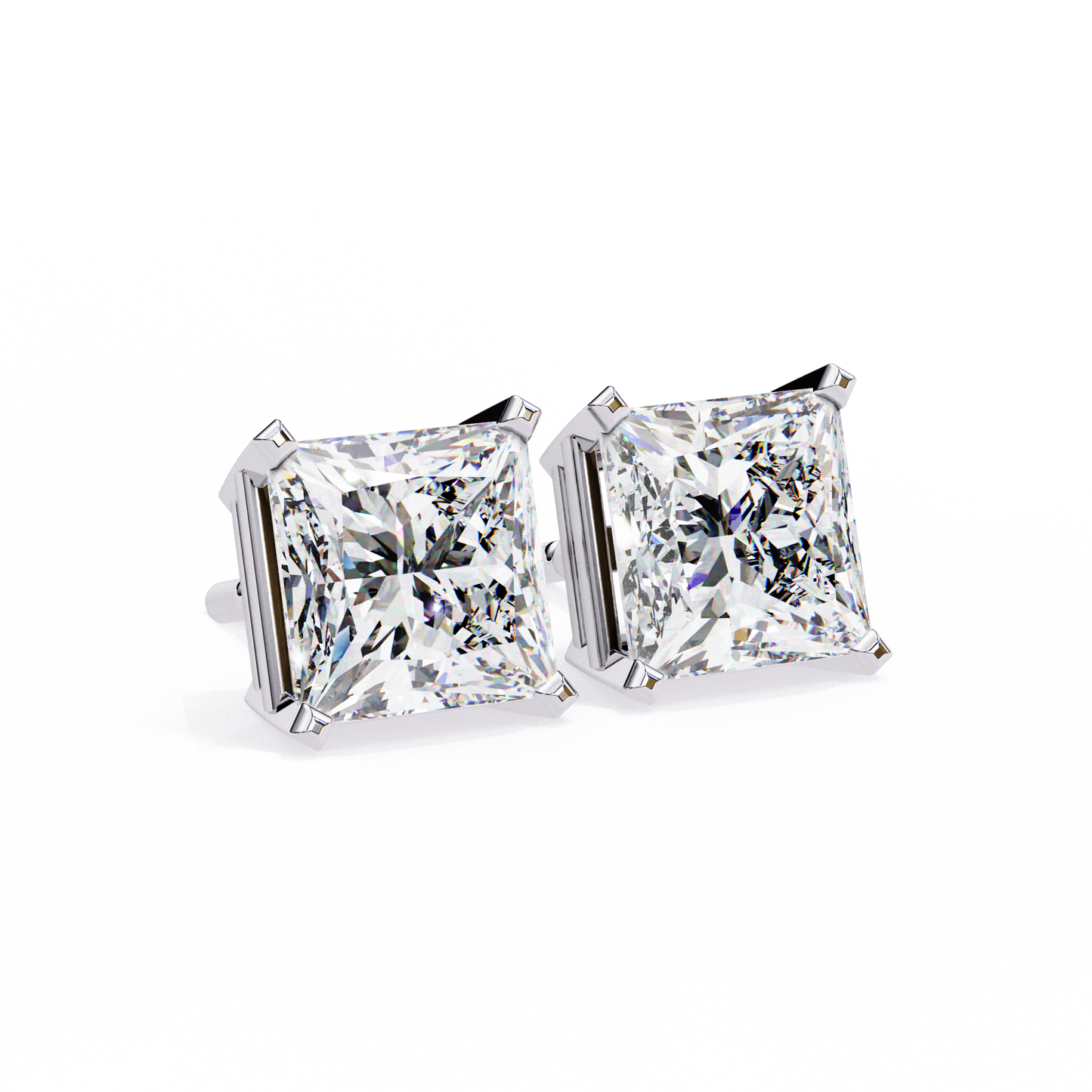 3.04Ct Princess Cut Diamond Unique Classic Dainty Sparkling Prong Set Stud Earring Gift For Her - HIGHCARAT DIAMONDS