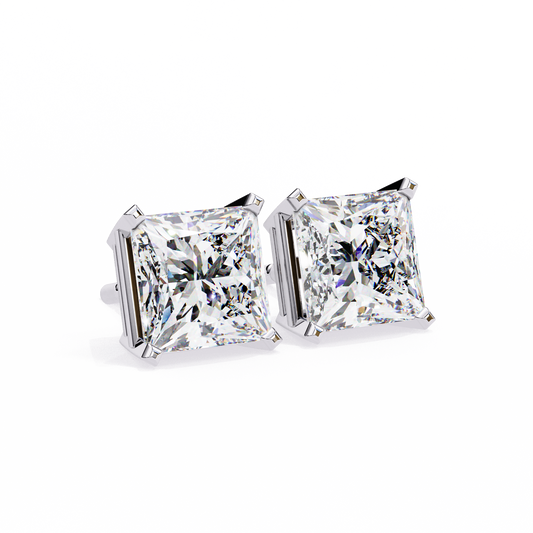 3.04Ct Princess Cut Diamond Unique Classic Dainty Sparkling Prong Set Stud Earring Gift For Her - HIGHCARAT DIAMONDS