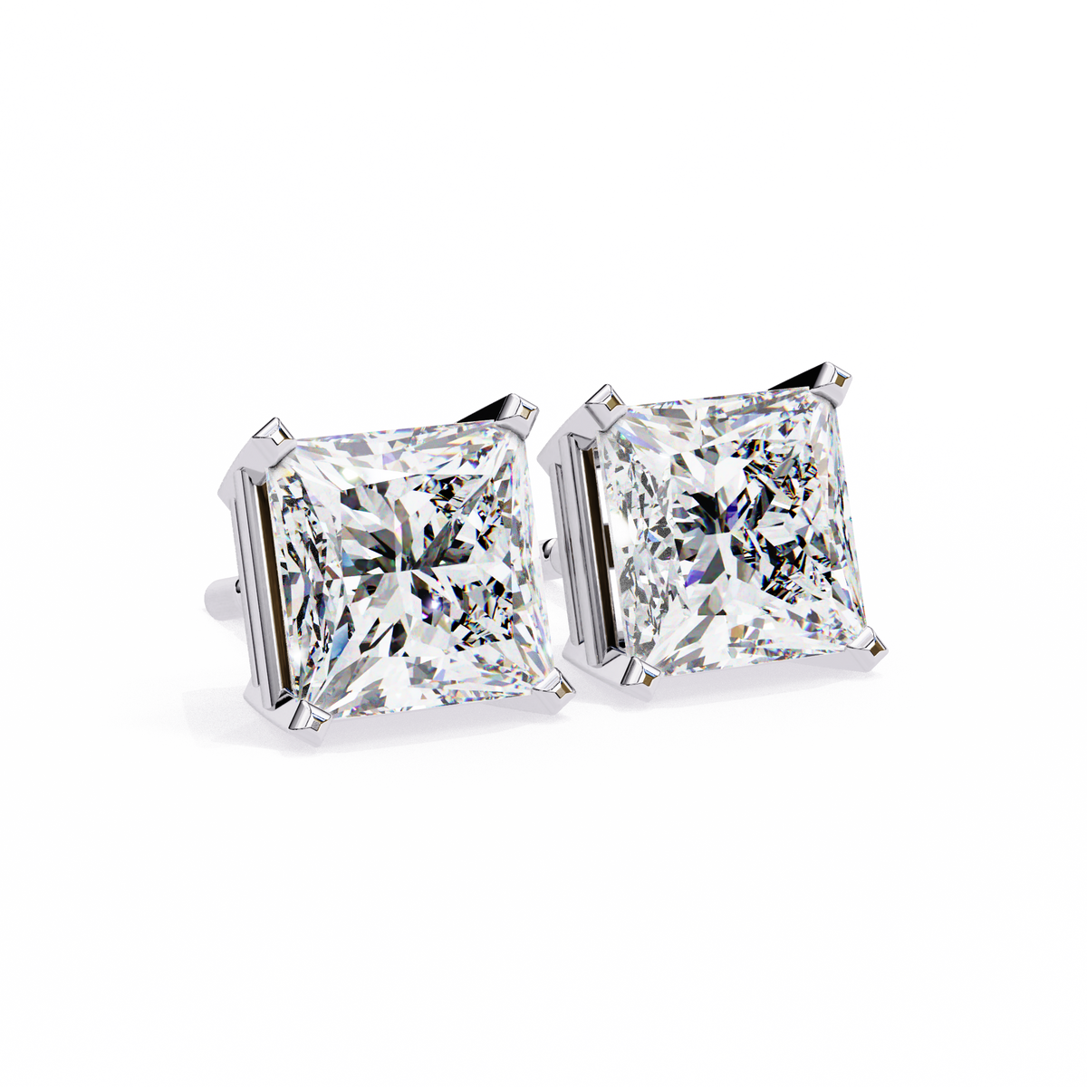3.04Ct Princess Cut Diamond Unique Classic Dainty Sparkling Prong Set Stud Earring Gift For Her - HIGHCARAT DIAMONDS