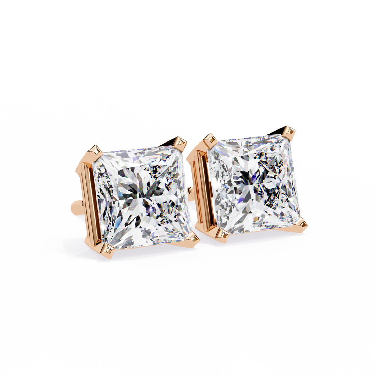 3.04Ct Princess Cut Diamond Unique Classic Dainty Sparkling Prong Set Stud Earring Gift For Her - HIGHCARAT DIAMONDS
