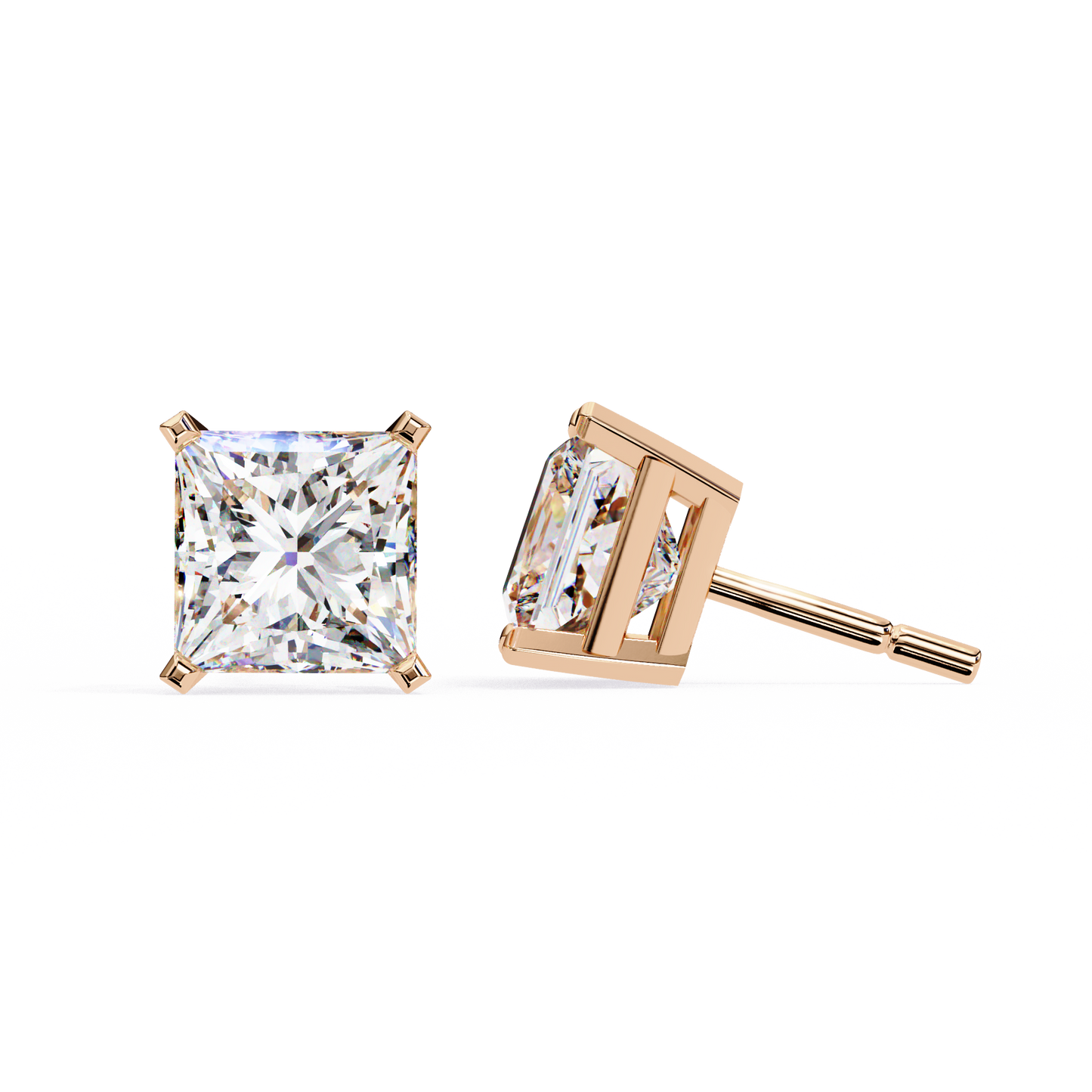 3.04Ct Princess Cut Diamond Unique Classic Dainty Sparkling Prong Set Stud Earring Gift For Her - HIGHCARAT DIAMONDS