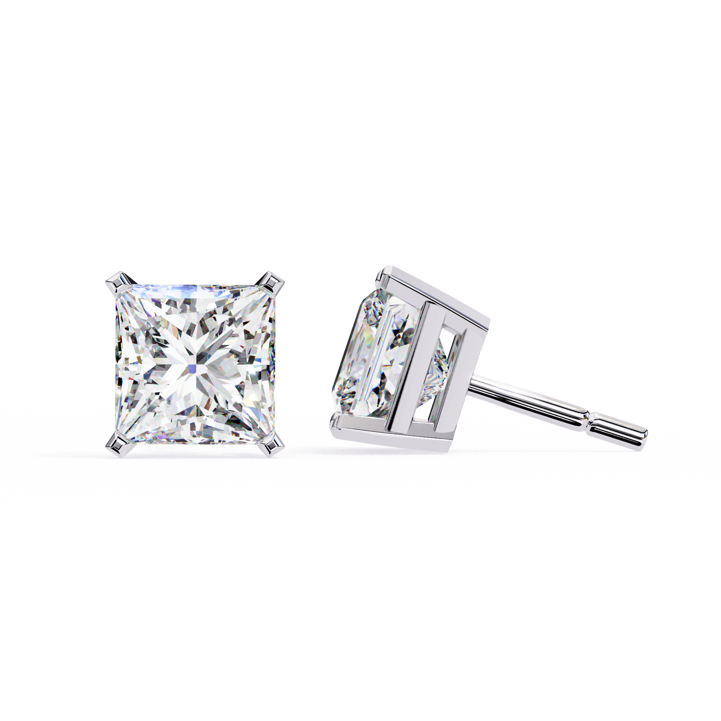 3.04Ct Princess Cut Diamond Unique Classic Dainty Sparkling Prong Set Stud Earring Gift For Her - HIGHCARAT DIAMONDS