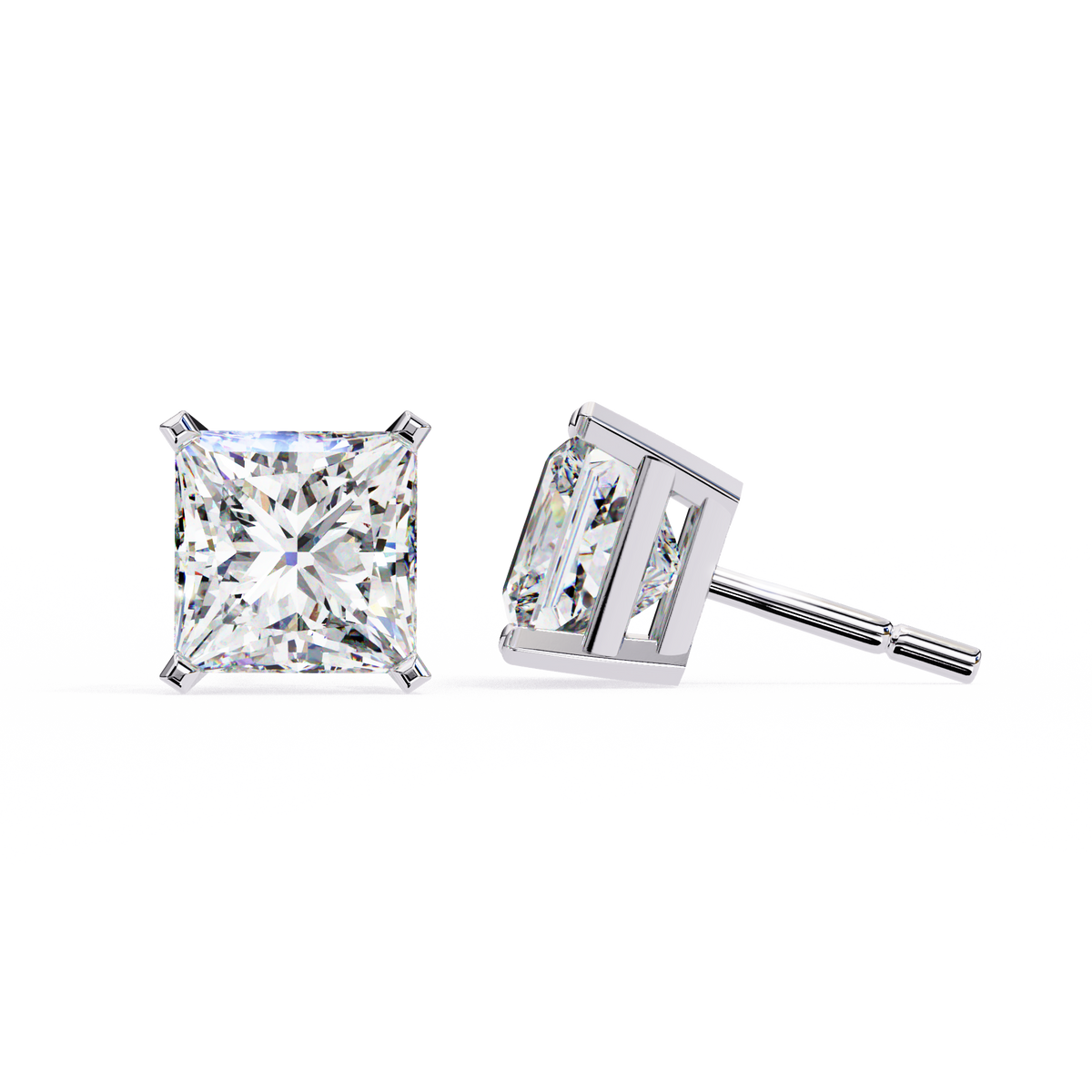 3.04Ct Princess Cut Diamond Unique Classic Dainty Sparkling Prong Set Stud Earring Gift For Her - HIGHCARAT DIAMONDS