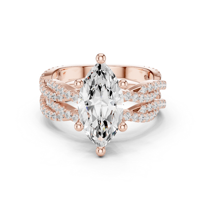 3.23 CT Colorless Marquise Shape Lab Grown Diamond Ring, Round 14K Solid Gold Perfect, Stunning proposal Ring