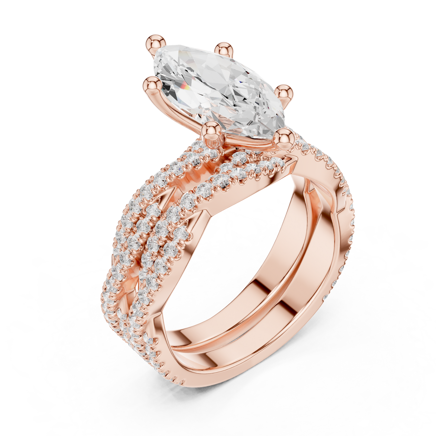 3.23 CT Colorless Marquise Shape Lab Grown Diamond Ring, Round 14K Solid Gold Perfect, Stunning proposal Ring