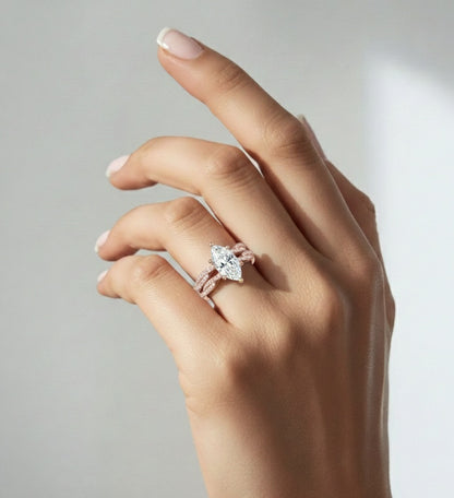 3.23 CT Colorless Marquise Shape Lab Grown Diamond Ring, Round 14K Solid Gold Perfect, Stunning proposal Ring