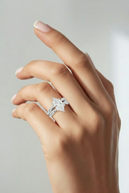 3.23 CT Colorless Marquise Shape Lab Grown Diamond Ring, Round 14K Solid Gold Perfect, Stunning proposal Ring