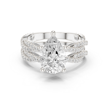 3.23 Carat Pear Cut Lab Grown And 18K Solid Yellow Gold Diamond Accented halo Ring For Women's