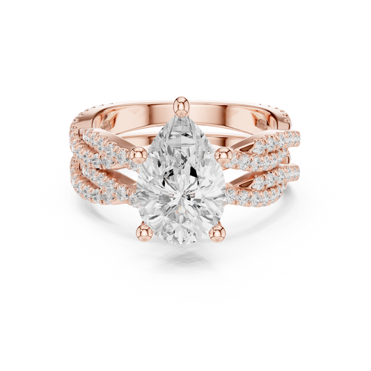 3.23 Carat Pear Cut Lab Grown And 18K Solid Yellow Gold Diamond Accented halo Ring For Women's - HIGHCARAT DIAMONDS