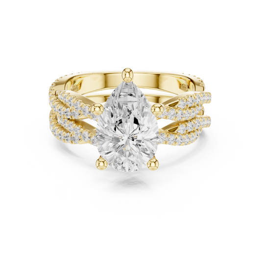 3.23 Carat Pear Cut Lab Grown And 18K Solid Yellow Gold Diamond Accented halo Ring For Women's - HIGHCARAT DIAMONDS