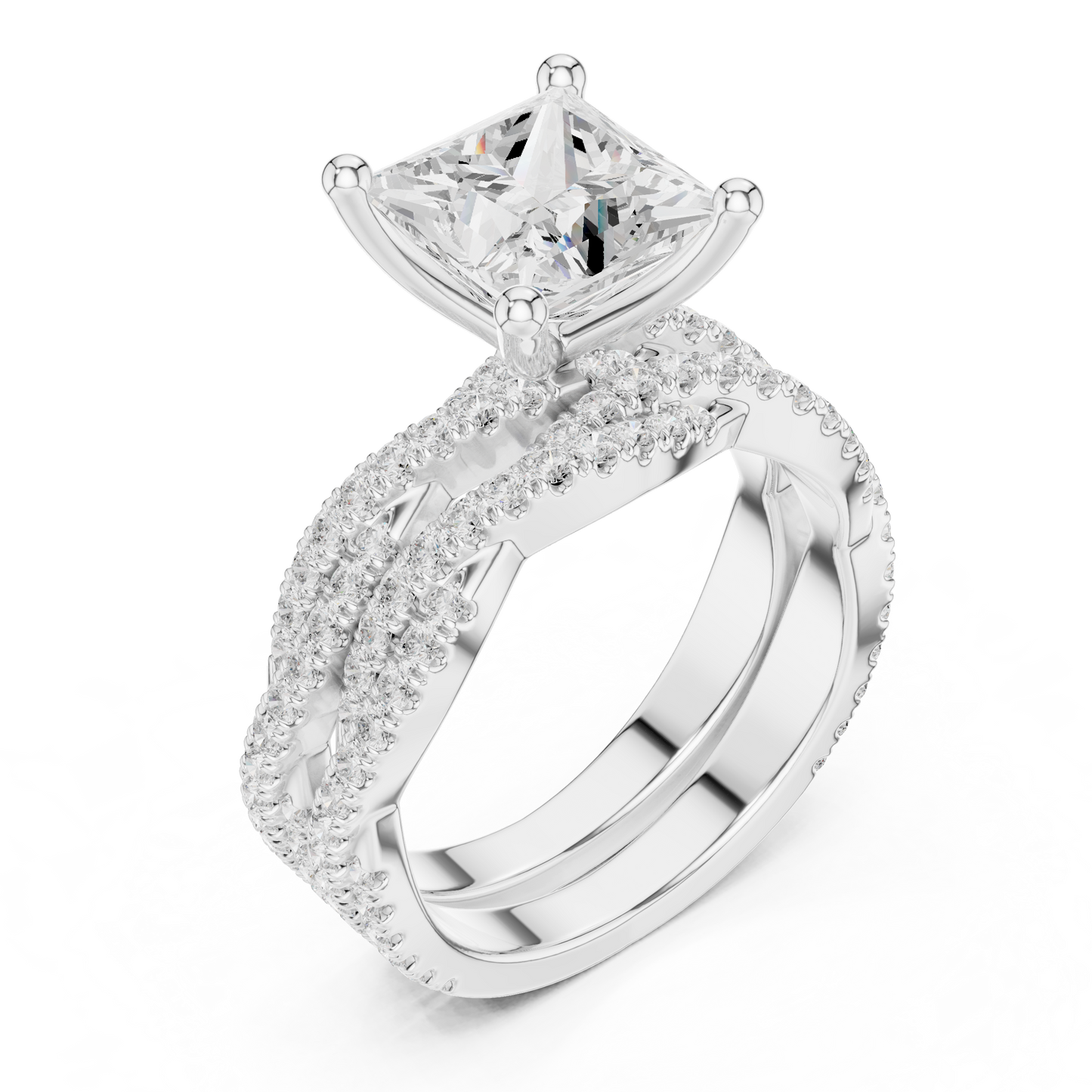 3.23 Carat Princess Cut Lab Grown And 18K Solid Yellow Gold Diamond Accented halo Wedding Ring