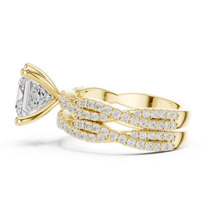 3.23 Carat Princess Cut Lab Grown And 18K Solid Yellow Gold Diamond Accented halo Wedding Ring