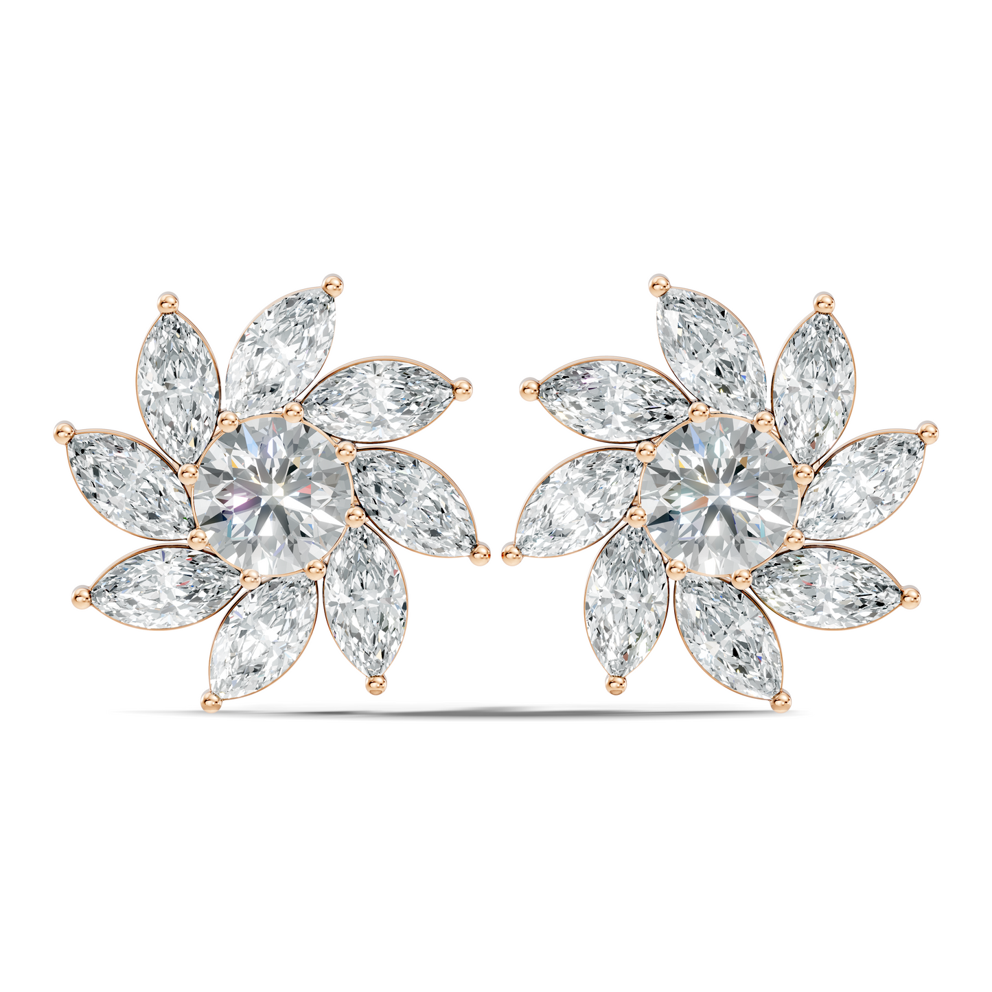 Classic 3.24 CT Lab-Grown Diamond Stud Earrings Marquise & Round Design for Her - HIGHCARAT DIAMONDS