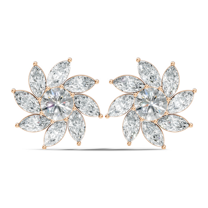 Classic 3.24 CT Lab-Grown Diamond Stud Earrings Marquise & Round Design for Her - HIGHCARAT DIAMONDS