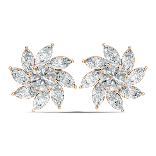 Classic 3.24 CT Lab-Grown Diamond Stud Earrings Marquise & Round Design for Her - HIGHCARAT DIAMONDS