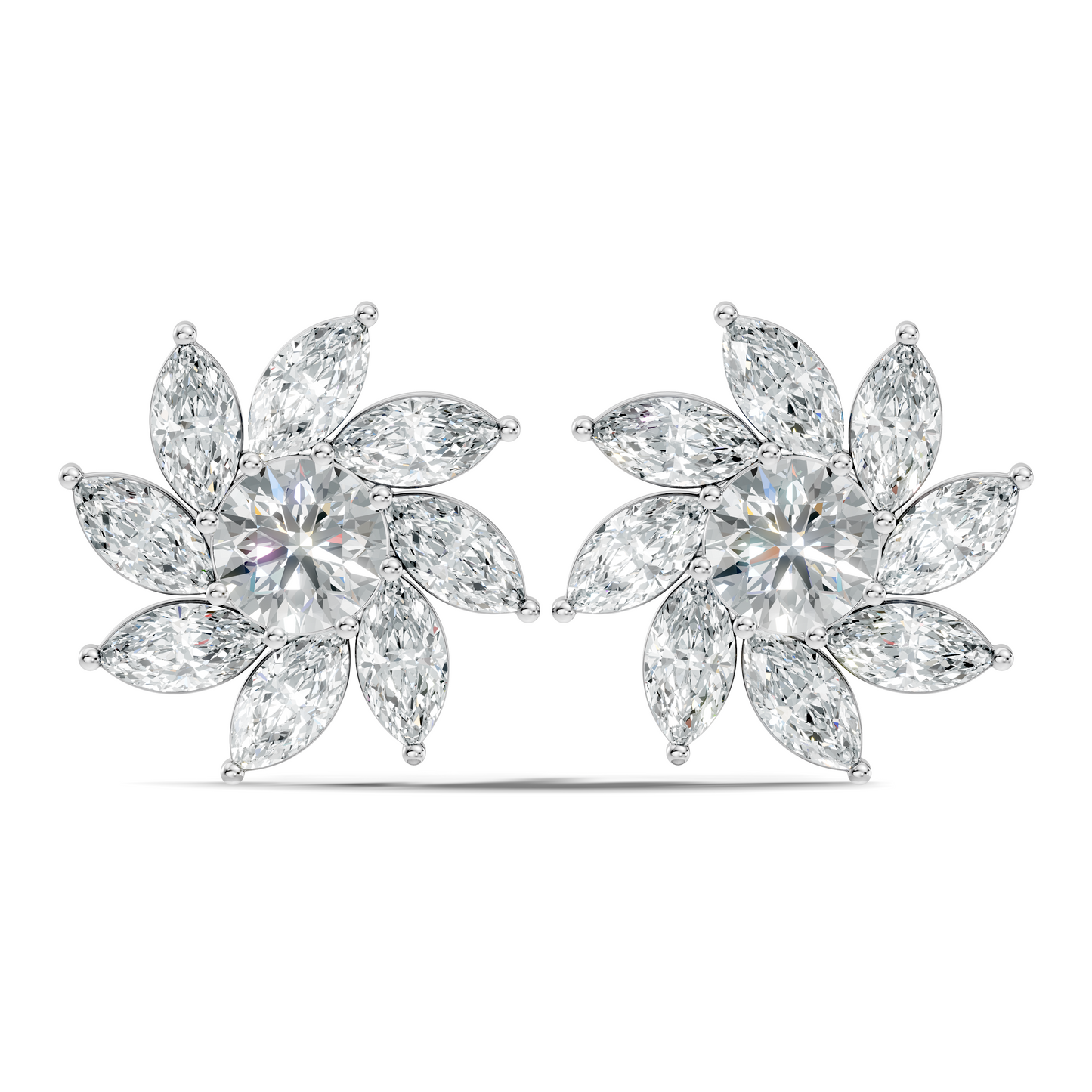 Classic 3.24 CT Lab-Grown Diamond Stud Earrings Marquise & Round Design for Her - HIGHCARAT DIAMONDS