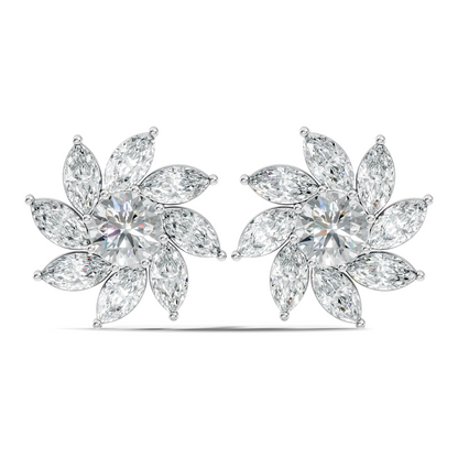 Classic 3.24 CT Lab-Grown Diamond Stud Earrings Marquise & Round Design for Her - HIGHCARAT DIAMONDS